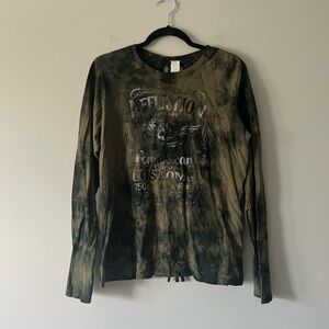 Affliction American Customs Lace-Up Back Tie-Dye Long Sleeve Top Size L